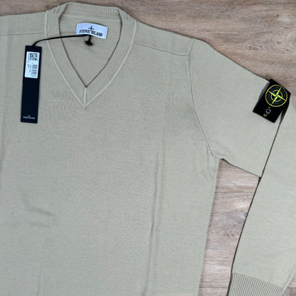 Stone Island V-Neck Knit Sweatshirt in Ecru Castmark