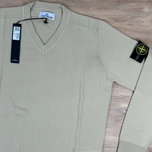 Stone Island V-Neck Knit Sweatshirt in Ecru Castmark