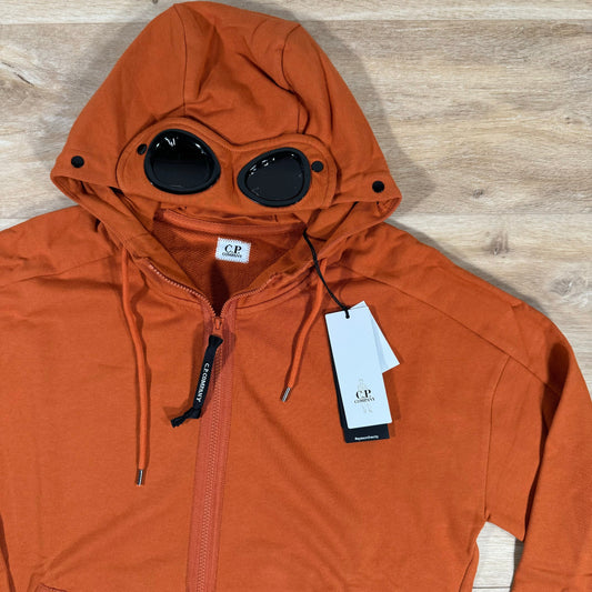 CP Company Diagonal Raised Zipped Goggle Hoodie in Bombay Brown Castmark