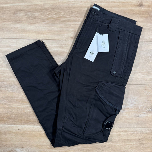 CP Company Stretch Sateen Utility Cargo Lens Pants in Black Castmark