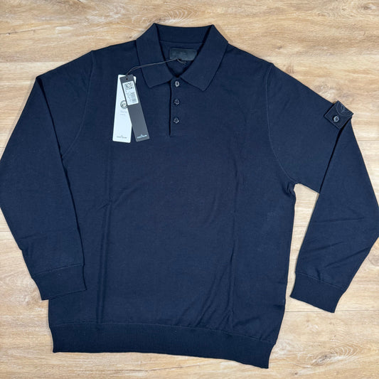 Stone Island Light Pure Wool Long-Sleeved Ghost Polo Shirt in Navy Castmark