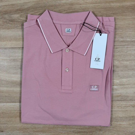 CP Company Stretch Piquet Striped Collar Polo Shirt in Misty Rose - Pink Castmark