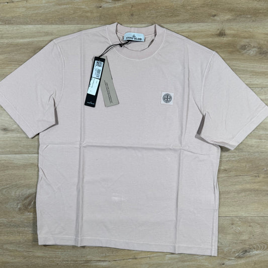Stone Island Combed Organic Cotton Patch Logo T-Shirt in Antique Rose Castmark