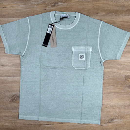 Stone Island Organic Cotton Fissato Effect T-Shirt in Green Grey Castmark