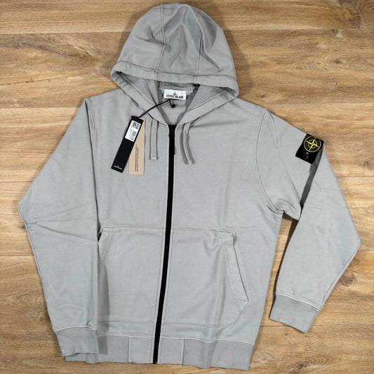 Stone Island Organic Cotton Fleece Zip Hoodie in Pearl Grey Castmark