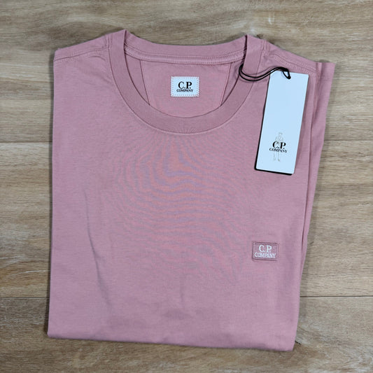CP Company 30/1 Jersey Logo Patch T-Shirt in Misty Rose - Pink Castmark