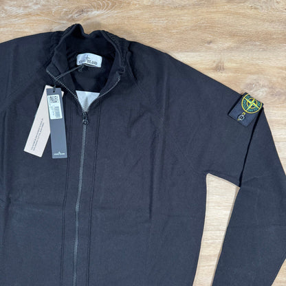 Stone Island Light Organic Cotton Knit Cardigan in Black Castmark