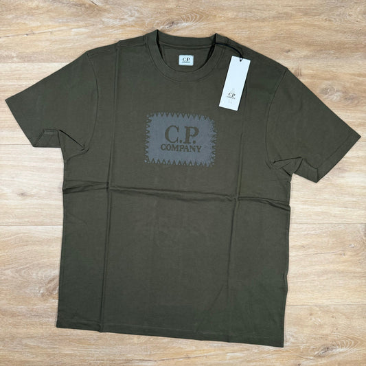 CP Company Stitch Block Logo T-Shirt in Ivy Green Castmark