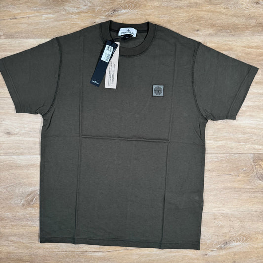 Stone Island Organic Cotton Patch Logo T-Shirt in Military Green Castmark