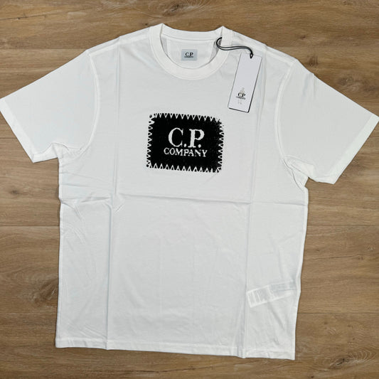 CP Company Stitch Block Logo T-Shirt in Gauze White Castmark