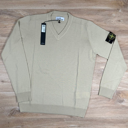 Stone Island V-Neck Knit Sweatshirt in Ecru Castmark