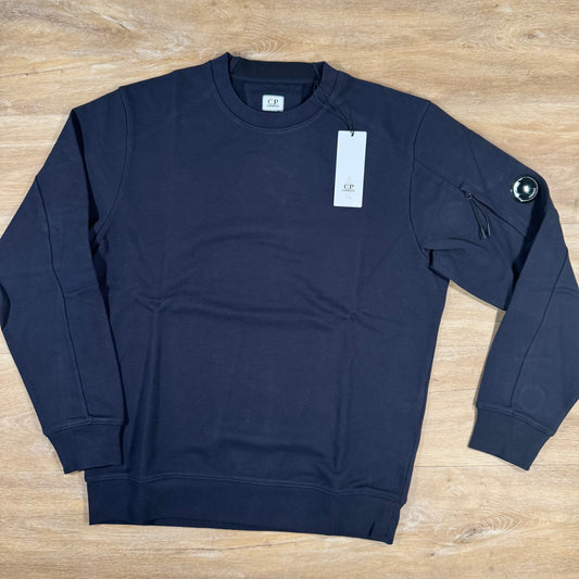 CP Company Diagonal Raised Fleece Crewneck Lens Sweatshirt in Navy Castmark