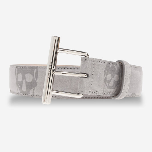 Alexander McQueen T-Bar Skull Suede Belt