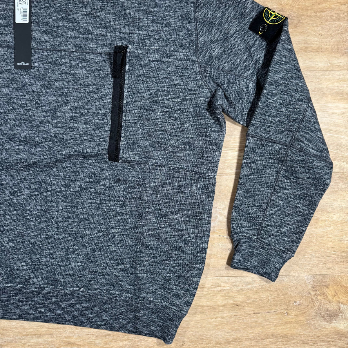 Stone Island Mouline Cotton Zip Pocket Sweatshirt in Lead Grey Castmark