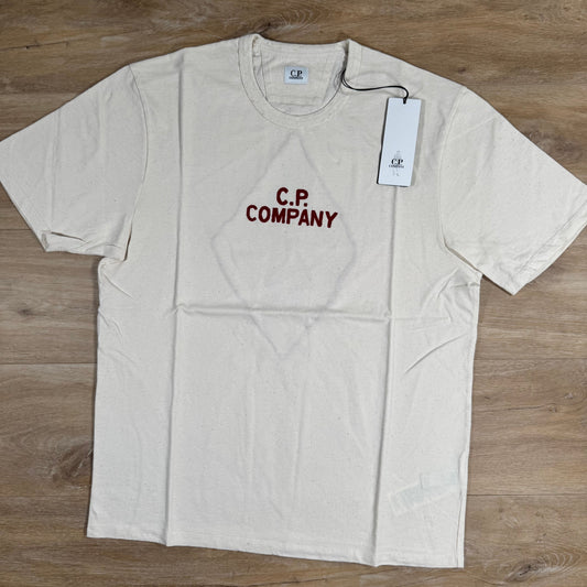 CP Company Natural Jersey Logo T-Shirt in Pistachio Shell - Beige Castmark