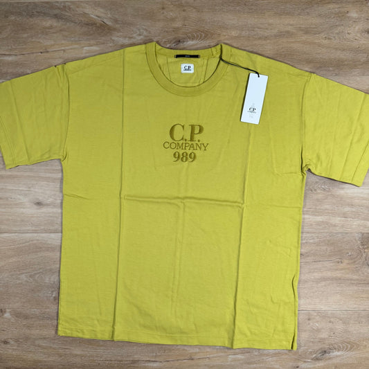 CP Company 20/1 Jersey Boxy Logo T-Shirt in Cress Green - Yellow Castmark