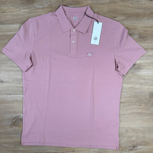 CP Company Stretch Piquet Logo Polo Shirt in Misty Rose - Pink Castmark