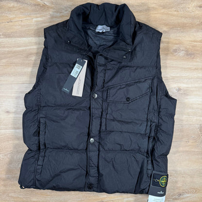 Stone Island Crinkle Reps NY Nylon Down Vest in Black Castmark