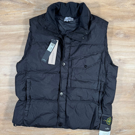 Stone Island Crinkle Reps NY Nylon Down Vest in Black Castmark