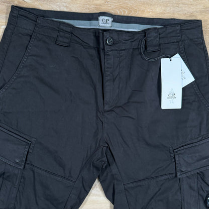CP Company Stretch Sateen Lens Cargo Shorts in Black Castmark