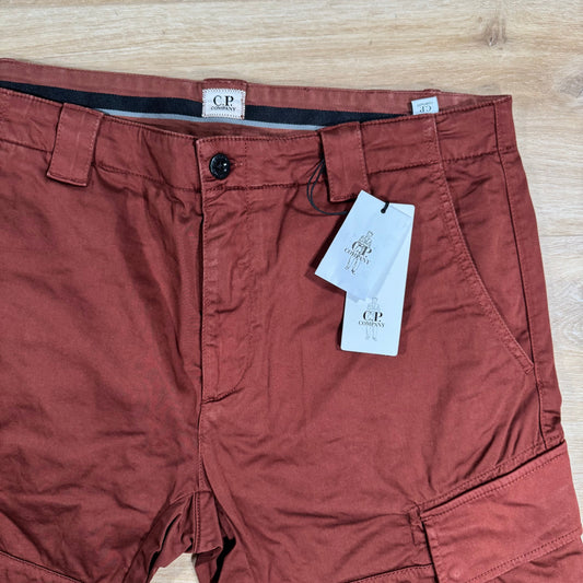 CP Company Stretch Sateen Lens Cargo Shorts in Sable - Brown Castmark