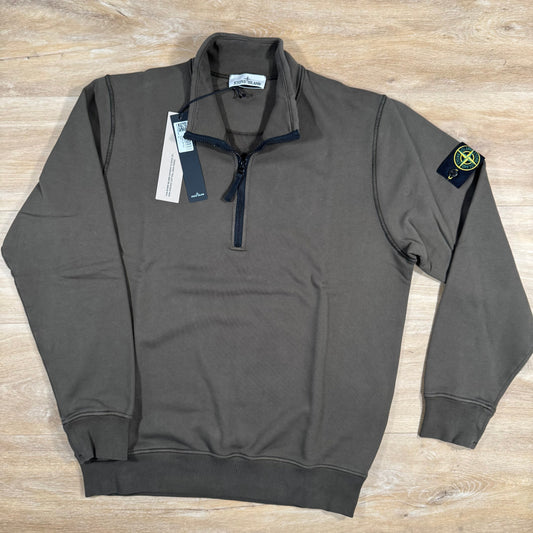 Stone Island Organic Cotton Half-Zip Sweatshirt in Military Green Castmark