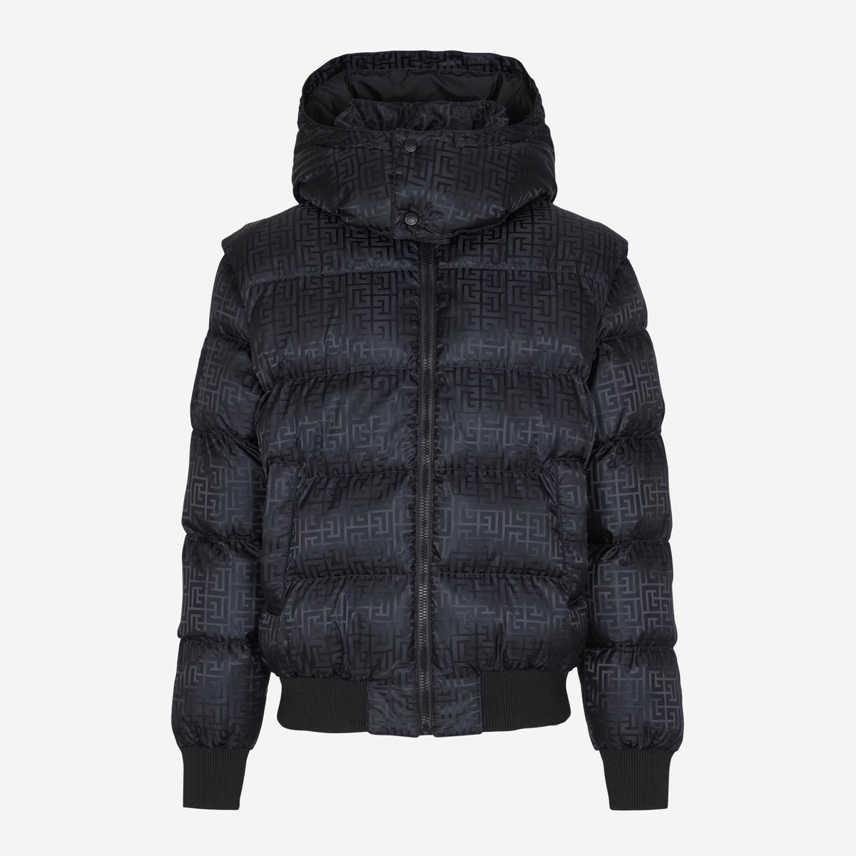 Balmain Cropped Monogram Jacquard Padded Jacket