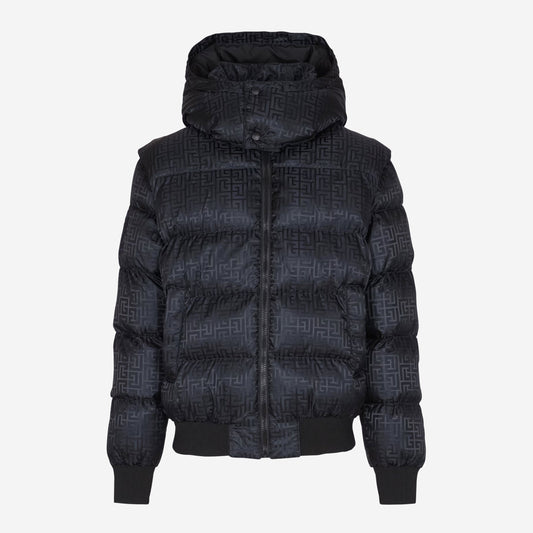 Balmain Cropped Monogram Jacquard Padded Jacket
