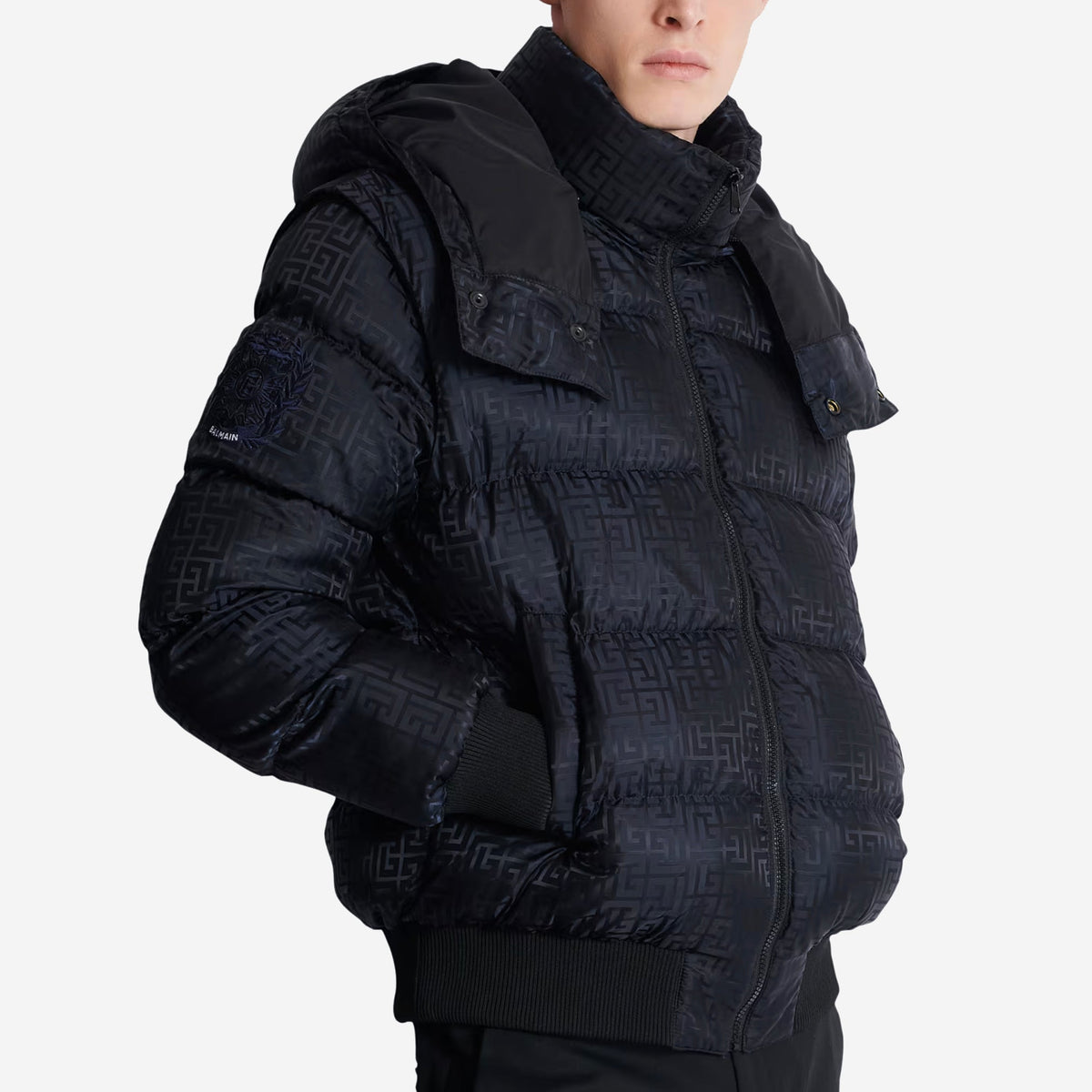 Balmain Cropped Monogram Jacquard Padded Jacket