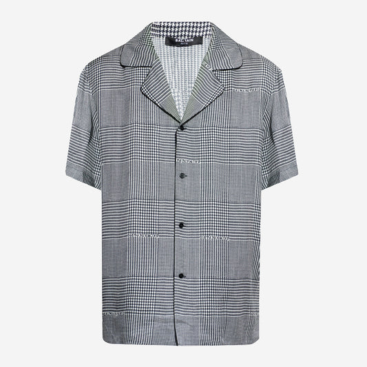 Balmain Houndstooth Short Sleeve Cuban Collar Shirt