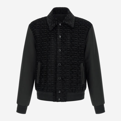 Balmain Monogram Jacquard Velvet Bomber Jacket