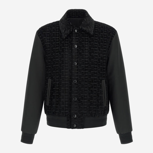 Balmain Monogram Jacquard Velvet Bomber Jacket