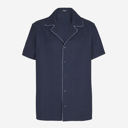 Balmain Monogram Short Sleeve Cuban Collar Shirt