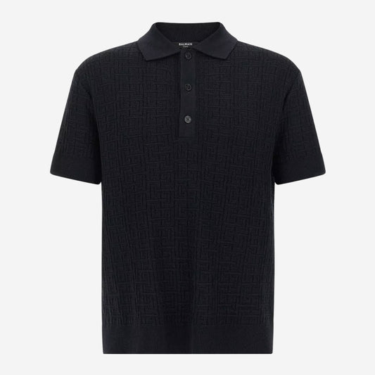 Balmain Monogram Jacquard Knit Polo