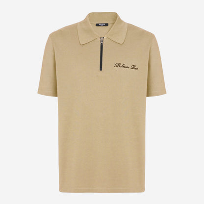 Balmain Embroidered Signature Zipped Polo Shirt