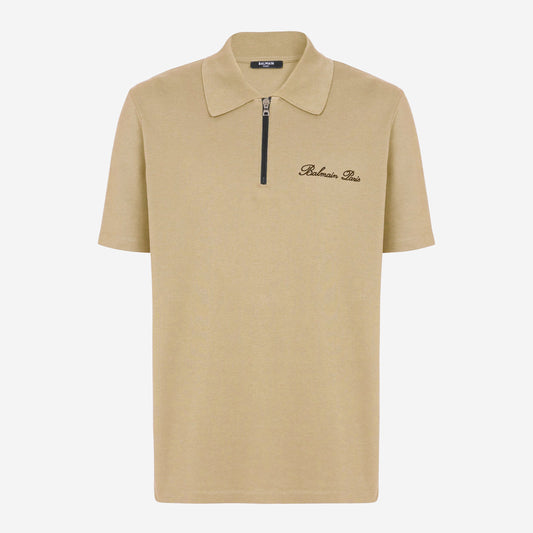 Balmain Embroidered Signature Zipped Polo Shirt