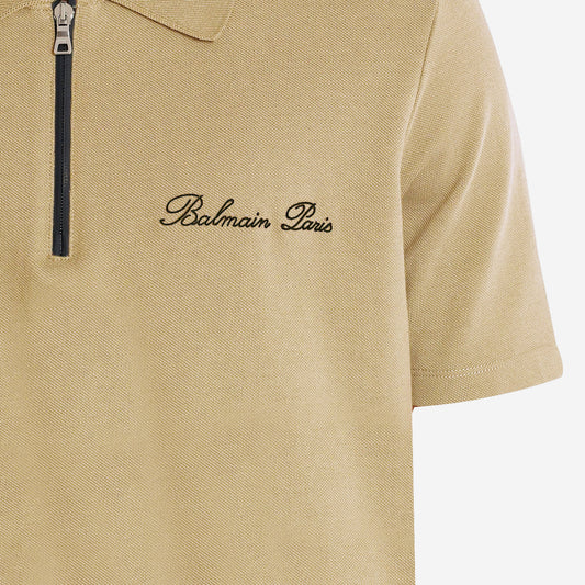 Balmain Embroidered Signature Zipped Polo Shirt