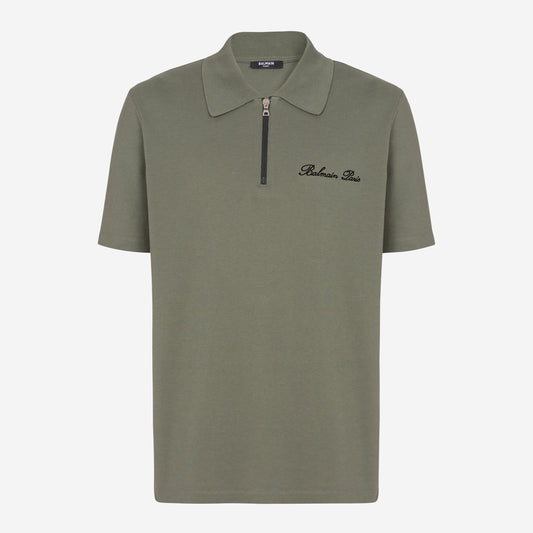 Balmain Embroidered Signature Zipped Polo Shirt