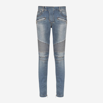 Balmain Slim-Fit Blue Denim Biker Jeans