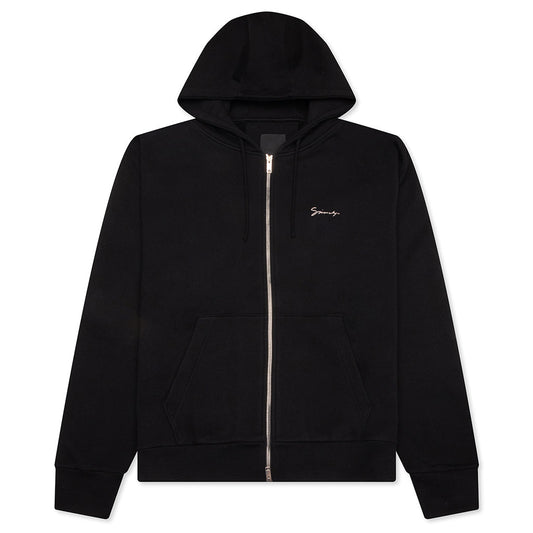 Fleece Zipped Hoodie with Hubert Objects Print- Black