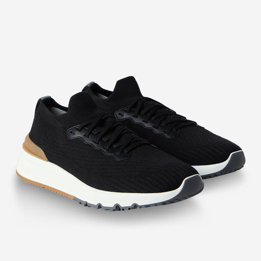 Brunello Cucinelli Cotton Knit And Semi-Polished Calfskin Runners