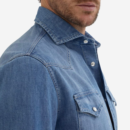 Brunello Cucinelli Lightweight Denim Easy Fit Western Shirt