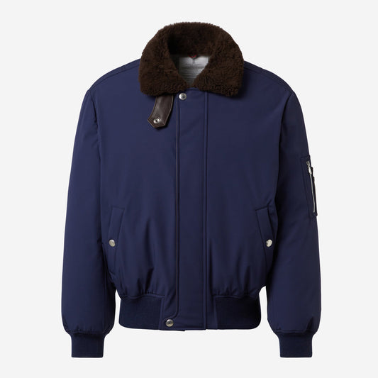 Brunello Cucinelli Stretch Bonded Nylon Down Shearling-Lined Collar Jacket