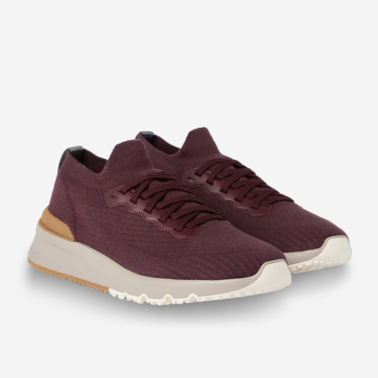 Brunello Cucinelli Cotton Knit And Semi-Polished Calfskin Sneakers