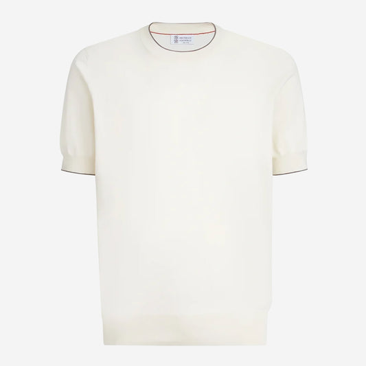 Brunello Cucinelli Cotton Lightweight Knit Contrast Detail T-Shirt