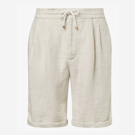 Brunello Cucinelli Linen Gabardine With Drawstring And Pleat Garment-Dyed Bermuda Shorts