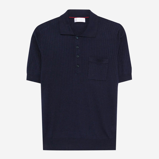 Brunello Cucinelli Textured Rib Lightweight Knit Polo Shirt