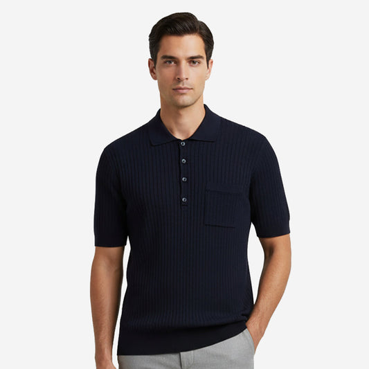 Brunello Cucinelli Textured Rib Lightweight Knit Polo Shirt