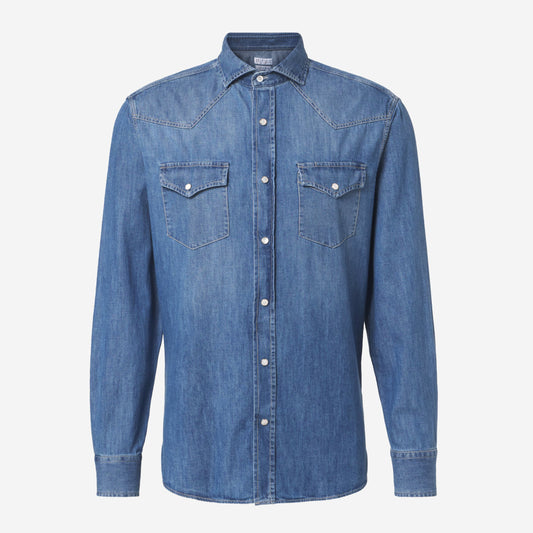 Brunello Cucinelli Lightweight Denim Easy Fit Western Shirt