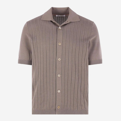 Brunello Cucinelli Cotton Textured Rib Knit Shirt